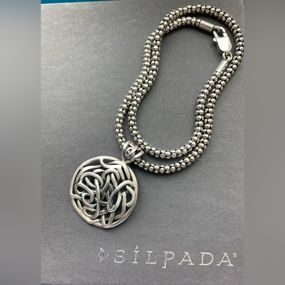 RESERVED Silpada Dynamic RARE DUO Sterling Celtic Knot Woven Pendant & 17” Popco
